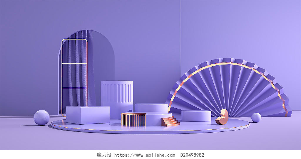长春花蓝C4D电商产品立体展示台背景